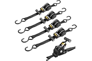 EYPINS EPYINS Ratchet Tie Down Straps - Auto Retractable Ratchet Straps Heavy Duty 1500lbs 4 Pack with S Hooks, Ratchet Straps for Securing Cargo Luggage Motorcycle Truck Boat, 3.3m, Black