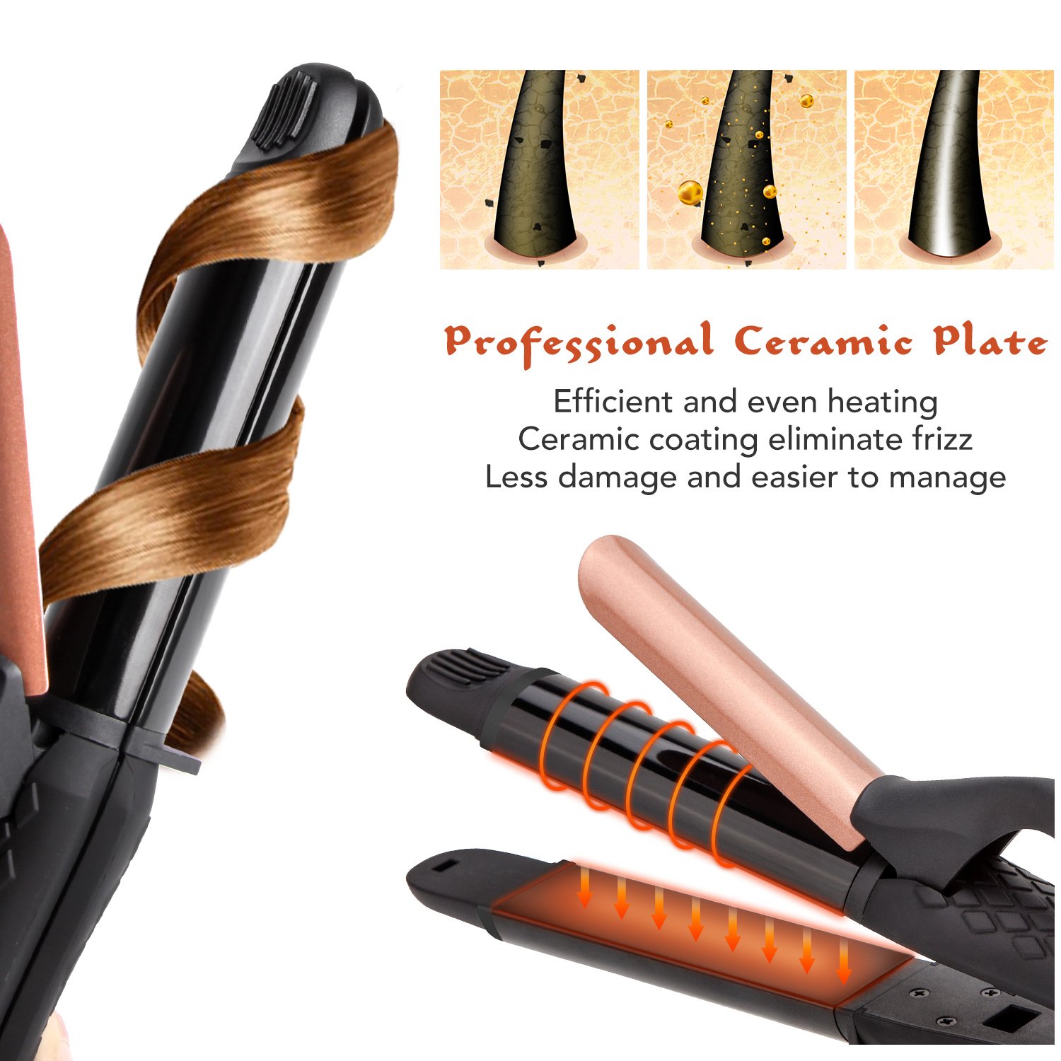 Dual Voltage Curling Iron, 2-in-1 Travel Curling Iron, 1 inch Dual Voltage Hair Straightener, European Travel for Women (Black)