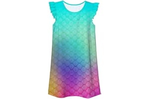 Funnycokid Girls Nightgowns Pajamas Dress 3D Printed Flutter Sleeve Sleepwear Nightdress Nightshirt for 5-12 Years