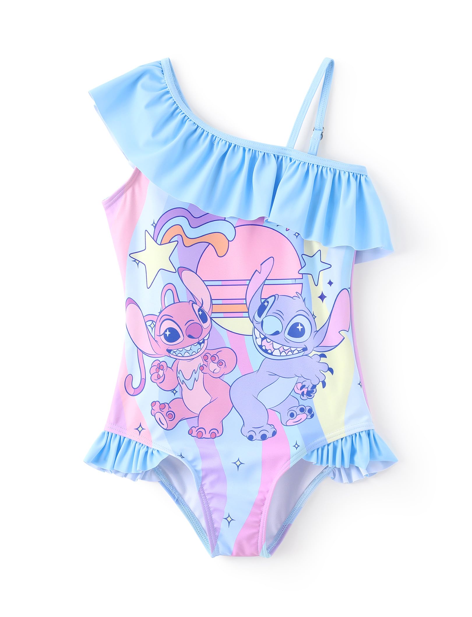 Disney Stitch Girls Swimsuits Lilo & Stitch Ruffle One Piece Bathing Suits Sport Summer Beach UPF 50 Swimwear Blue Quick Dry for Kids Girls Size 8-9Y Image