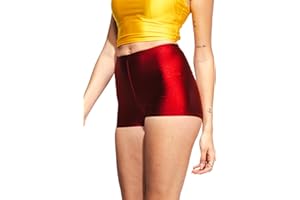 ROSANC Shiny Shorts High Waist Neon Dance Shorts Comfy Stretch Nylon Spandex Hotpants for Disco Party Rave Halloween Costumes