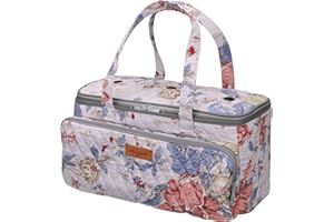 Hanfetch Yarn Bag-Large Size-Yarn Storage Organizer with Grommets-Portable Crochet Bag for Yarn Skeins-Crochet Hooks-Knitting Needles -Other Accessories (Flower-White)