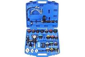 JIFEHO 28PCS Auto Cooling System Pressure Tester and Coolant Refill Tool Kit, Automotive Radiator Leak Test Hand Pump & Pneumatic Vacuum Type Filling Filler Tool Set for Car Truck Airlift, Blue Case