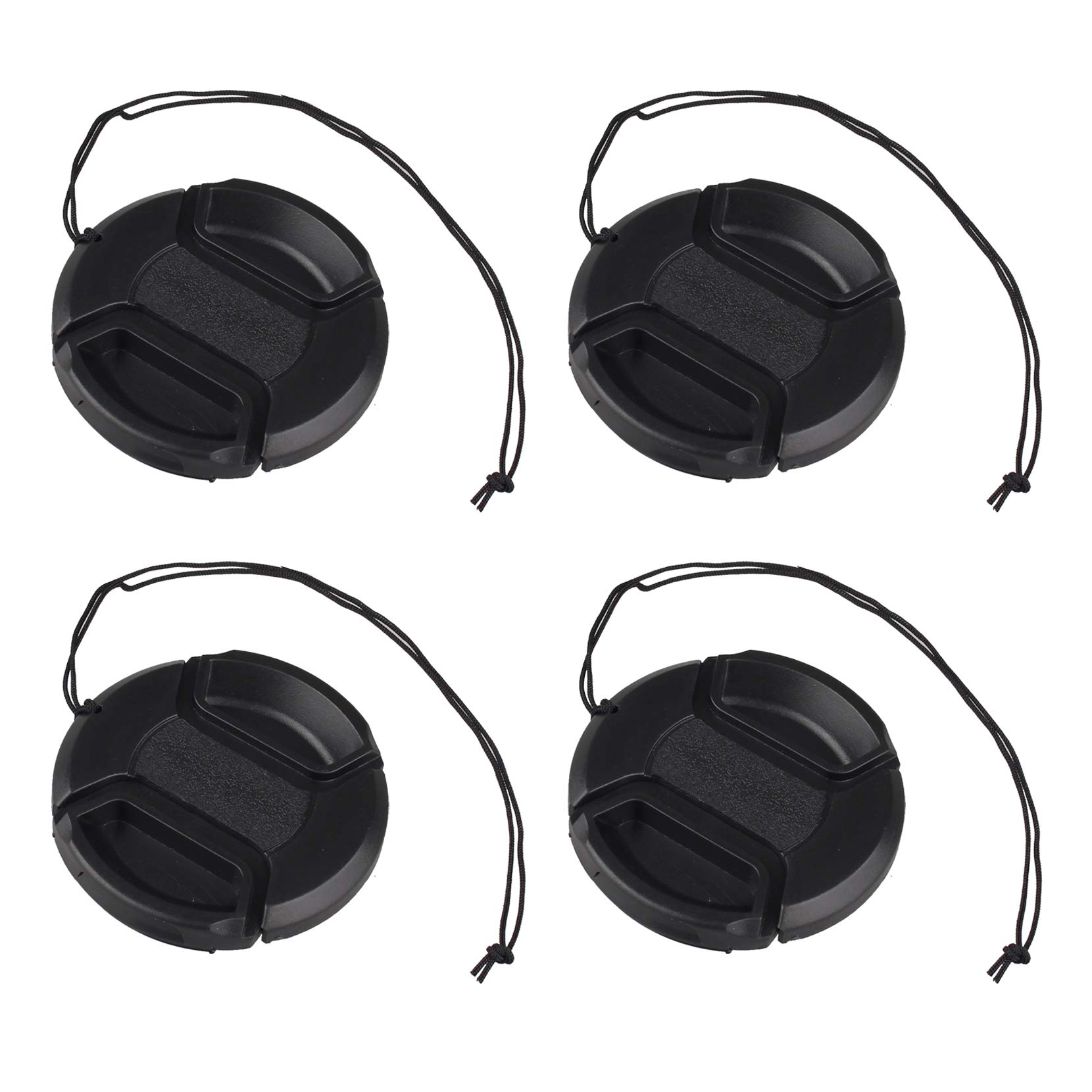 Futheda 4Pcs 55mm Centre Pinch Lens Cap Cover with Safety Cord, Protective Snap-On Cover Compatible with DSLR and Mirrorless Camera Lenses