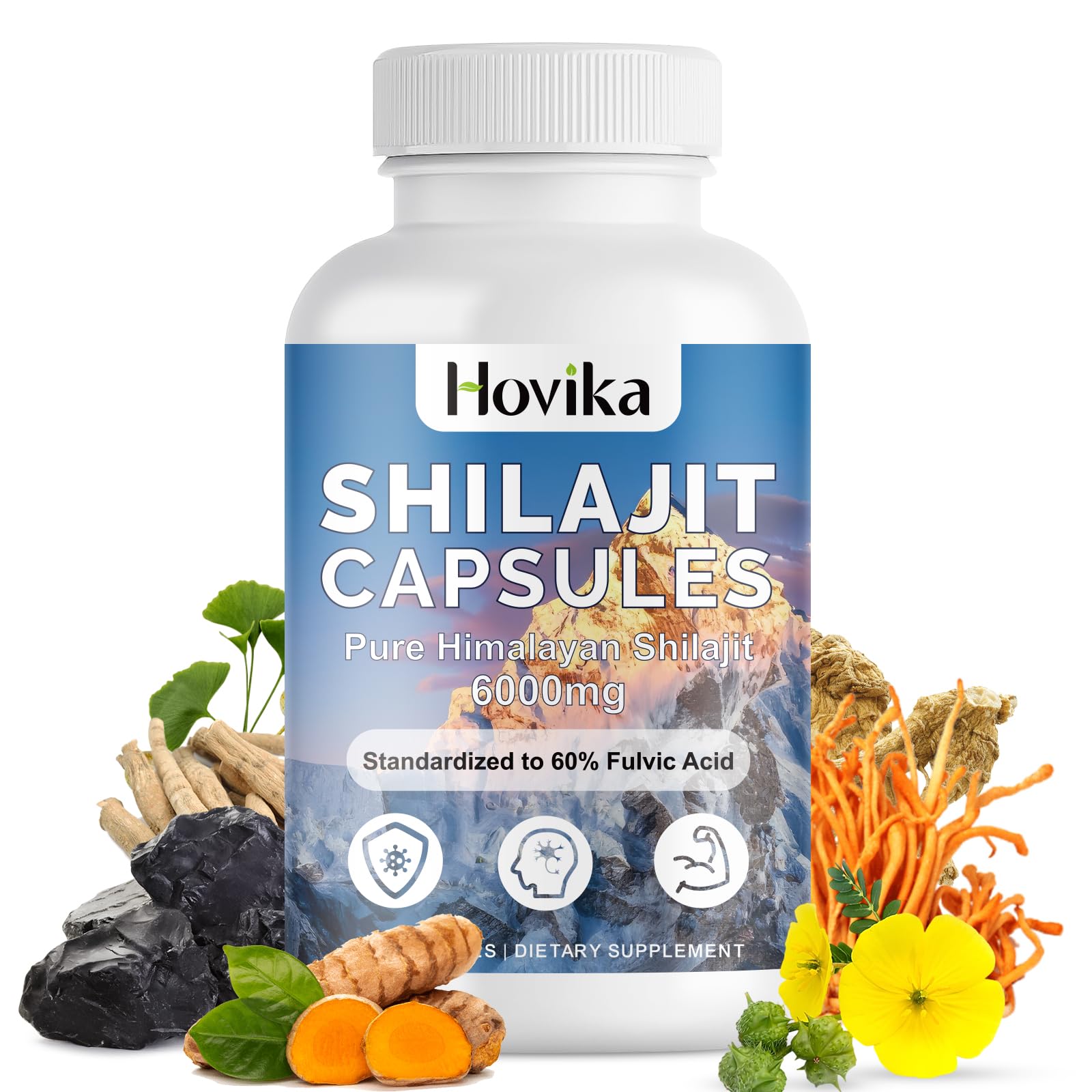 Photo 1 of *Exp 02/10/2026* Hovika Shilajit Pure Himalayan 6000MG, Shilajit Resin Supplement for Men & Women 60% Fulvic Acid Shilajit Capsules with Ashwaganhda, Maca, Rhodiola Rosea for Energy, Strength, Immunity, 120 Capsules