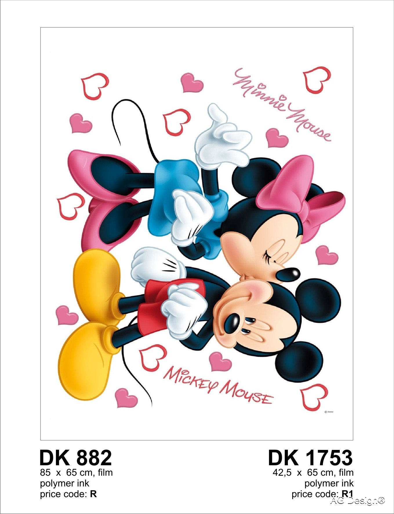 minnie mickey & kisses AG Design Self Adhesive Disney Mouse Wall Sticker, DK 882, Multi-Colour, 65 x 85 cm