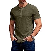 JEMITOP Men's Stretchy Short Sleeve Slim Fit Henley T-Shirt Casual Cotton 4 Buttons Tee Shirts