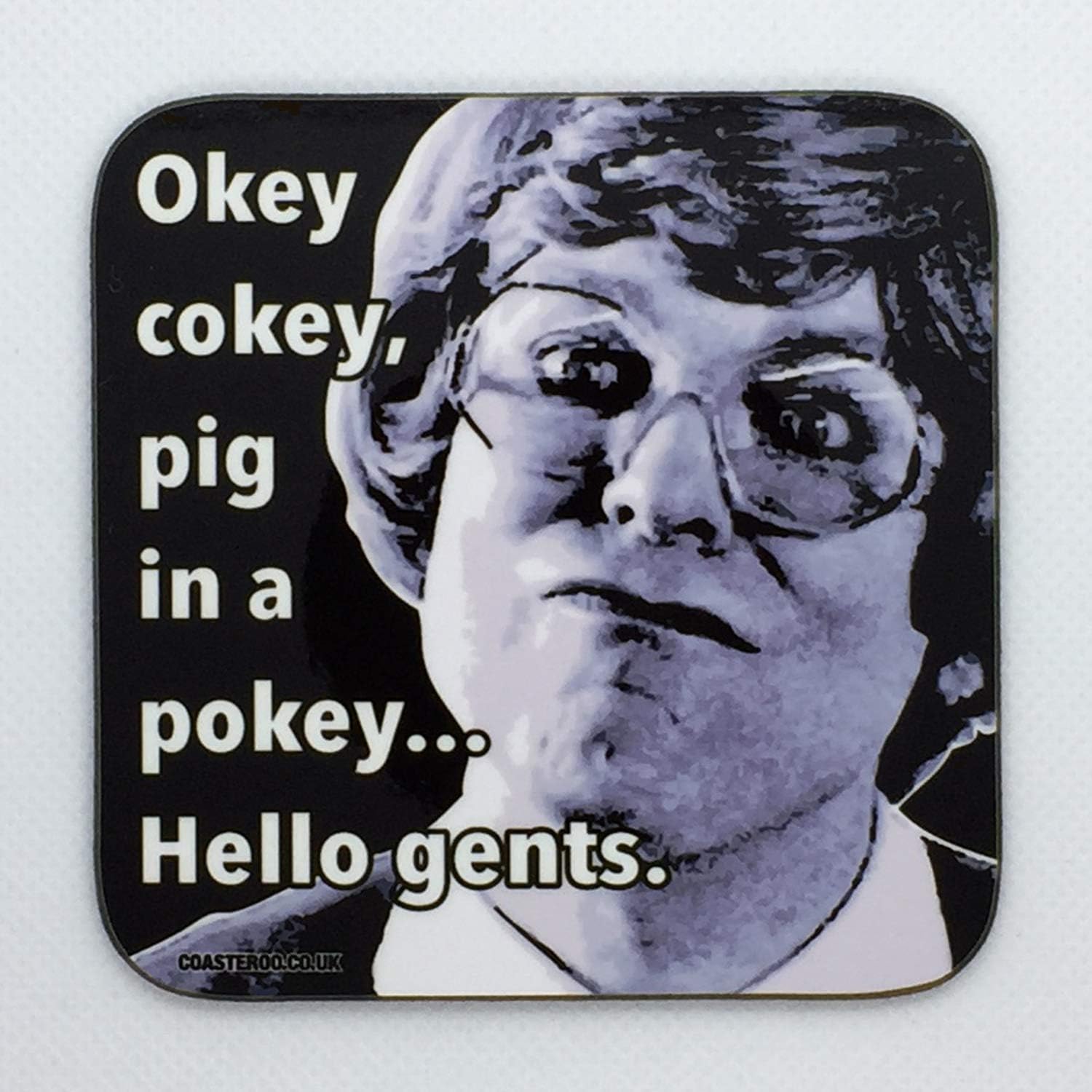 Okey Cokey Pig In A Pokey - Pauline Campbell-Jones from League of Gentlemen - Drinks Coaster - Hardboard - 9cm x 9cm - Gloss Finish