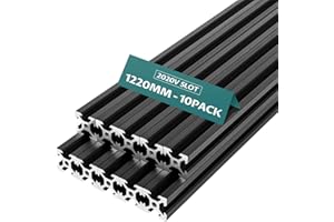 GCCSJ 1220mm 10pcs Black Aluminum Extrusion European Standard 2020 V Slot Anodized Linear Rail for 3D Printer Parts and CNC DIY