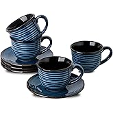 Tikooere Ceramic Espresso Cups with Saucers 5 Oz,Set of 4 Cappuccino Mug with Handle for Coffee,Tea,Latte and Macchiato,Porcelain Demitasse Cups Set for Kitchen and Cafe,Navy Blue