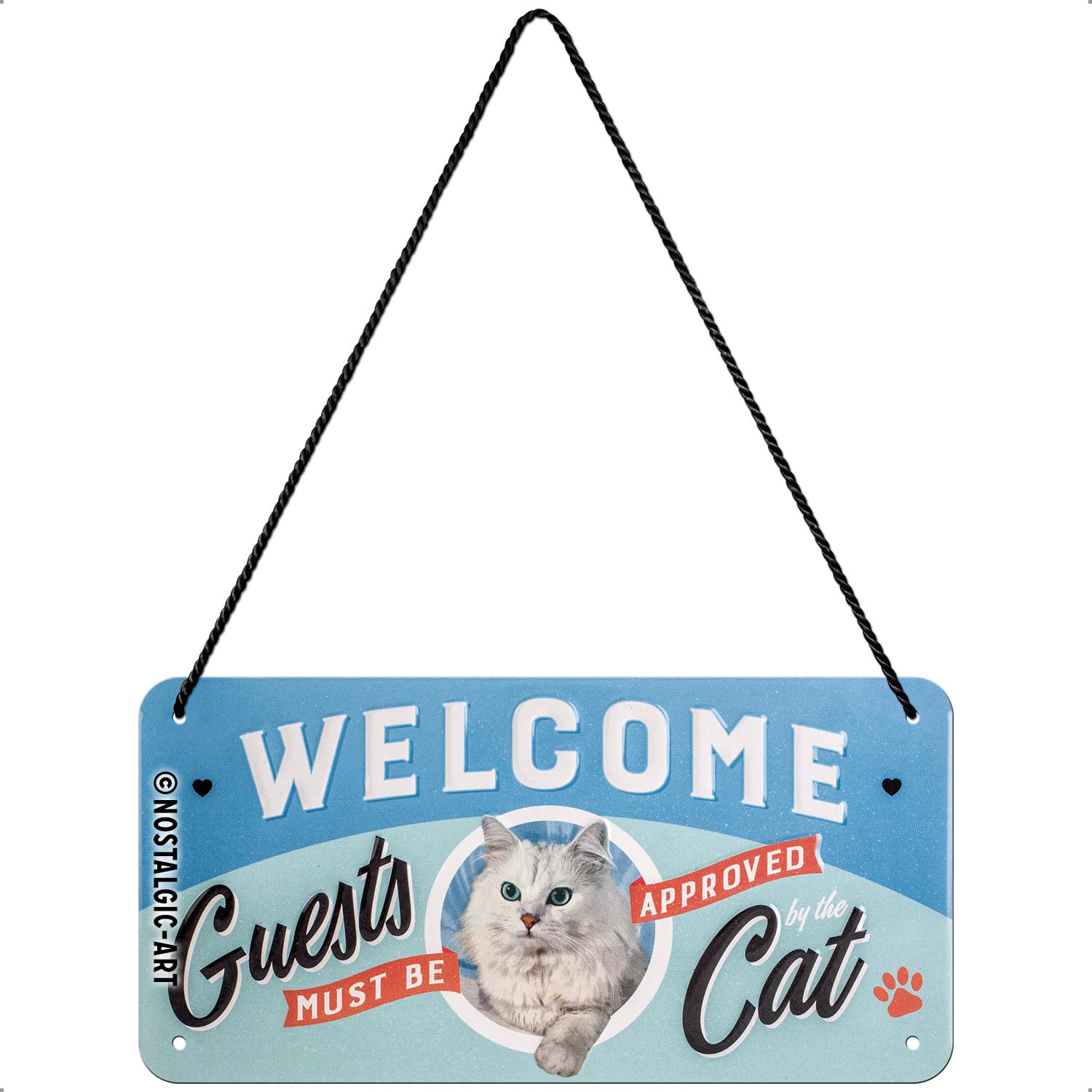 Nostalgic-Art Retro Hanging Sign Animal Club – Welcome Cat – Gift Idea for pet owners, Metal Plaque, Vintage design for decoration, 10 x 20 cm
