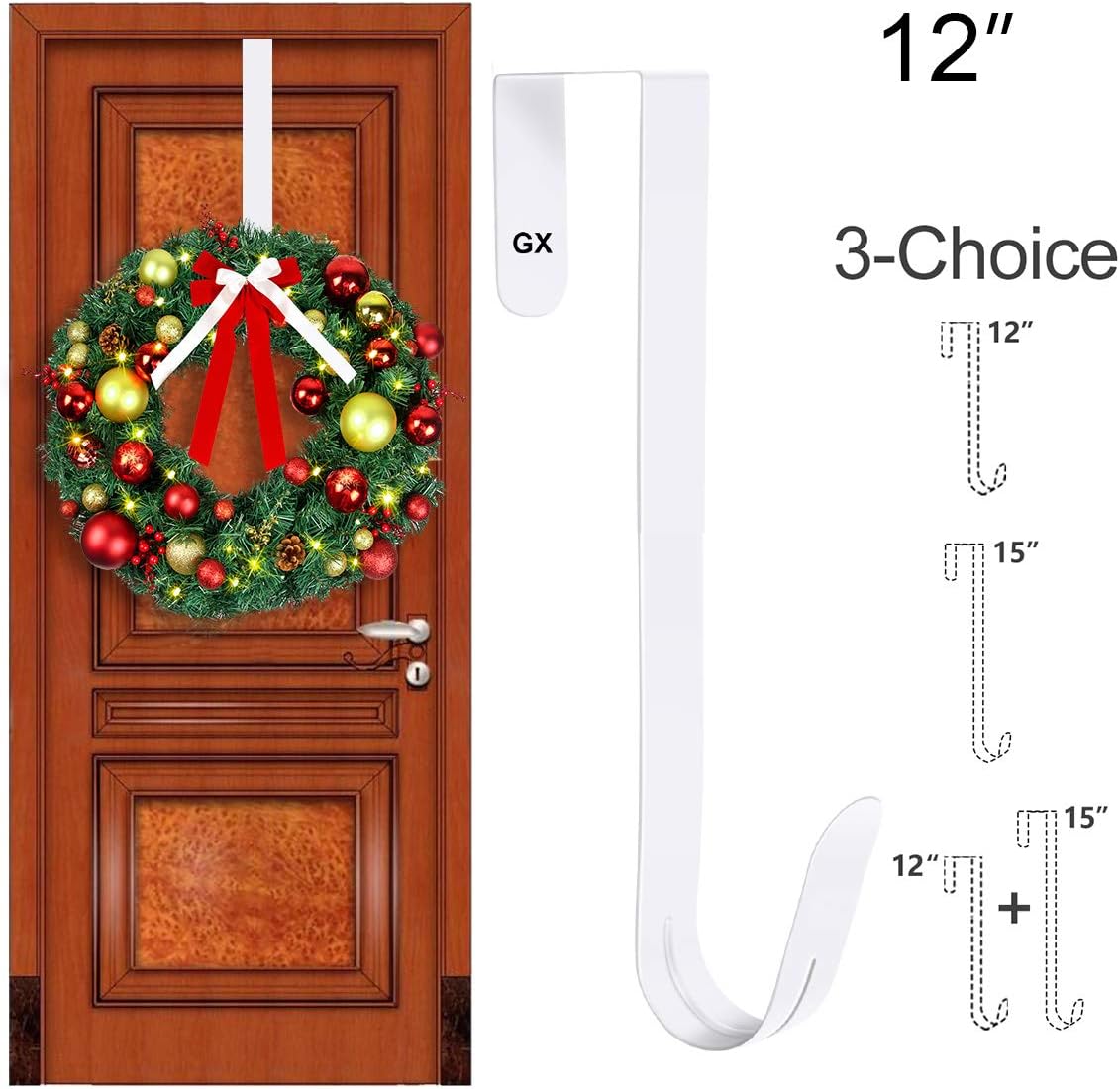 GameXcel 12" Wreath Hanger for Front Door - Large Wreath Metal Hook for Christmas Wreath Over The Door Hanger White: Home & Kitchen