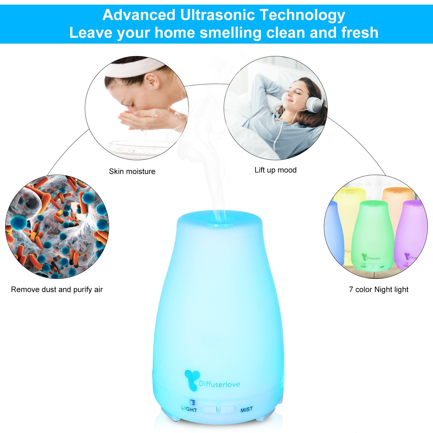 Diffuserlove MAX 220ML Essential Oil Diffuser Ultrasonic Remote Control