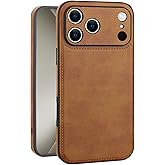 SOUTEM for iPhone 17 Pro Case Leather,Vintage Classic PU Leather Luxury Business Camera Frame Protection Cover,Soft Non-Slip Grip Anti-Scratch Shockproof Case for iPhone 17 Pro(Brown)