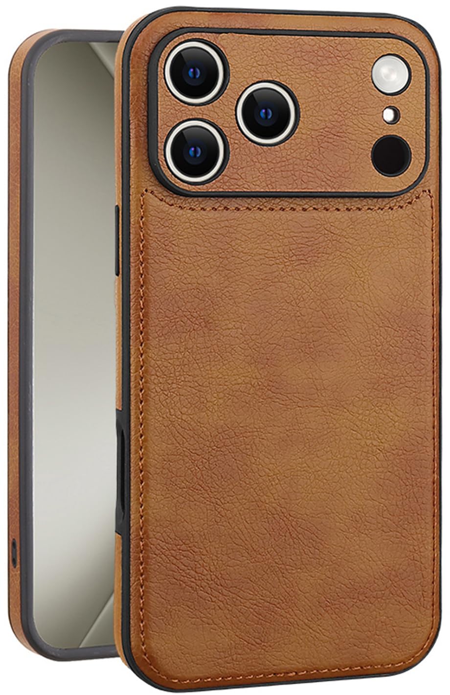 SOUTEM for iPhone 17 Pro Max Case Leather,Vintage Classic PU Leather Luxury Business Camera Frame Protection Cover,Soft Non-Slip Grip Anti-Scratch Shockproof Case for iPhone 17 Pro Max(Brown)