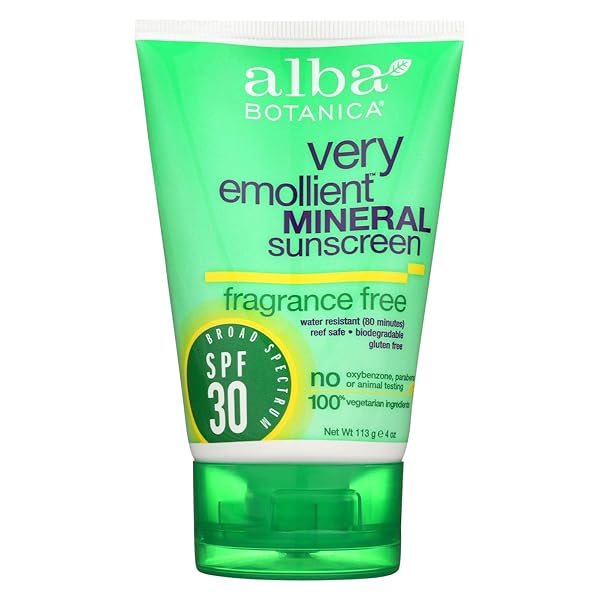 ALBA BOTANICA SENSITIVE MINERAL SUNSCREEN FRAGRANCE FREE, SPF 30 4 OZ
