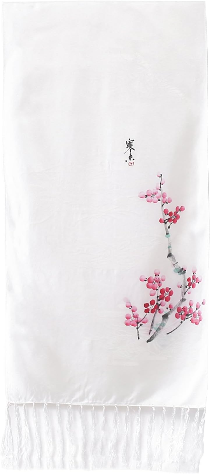 Aqueena Women's Chinese Paintings 100% Luxury Long Silk Scarf With Tassels