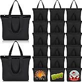 Silkfly 20 Pcs Canvas Tote Bags Bulk 16.5x13.4'' Blank Cotton Canvas Bag with Zipper Handles Reusable Plain Grocery Makeup Handbag for DIY(Black)