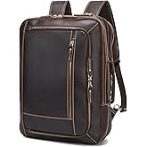 LANNSYNE Vintage Genuine Leather Backpack For Men, 2 in 1 Expandable Briefcase Fits 17'' Laptop Crossbody shoulder Bag Business/Travel Rucksack