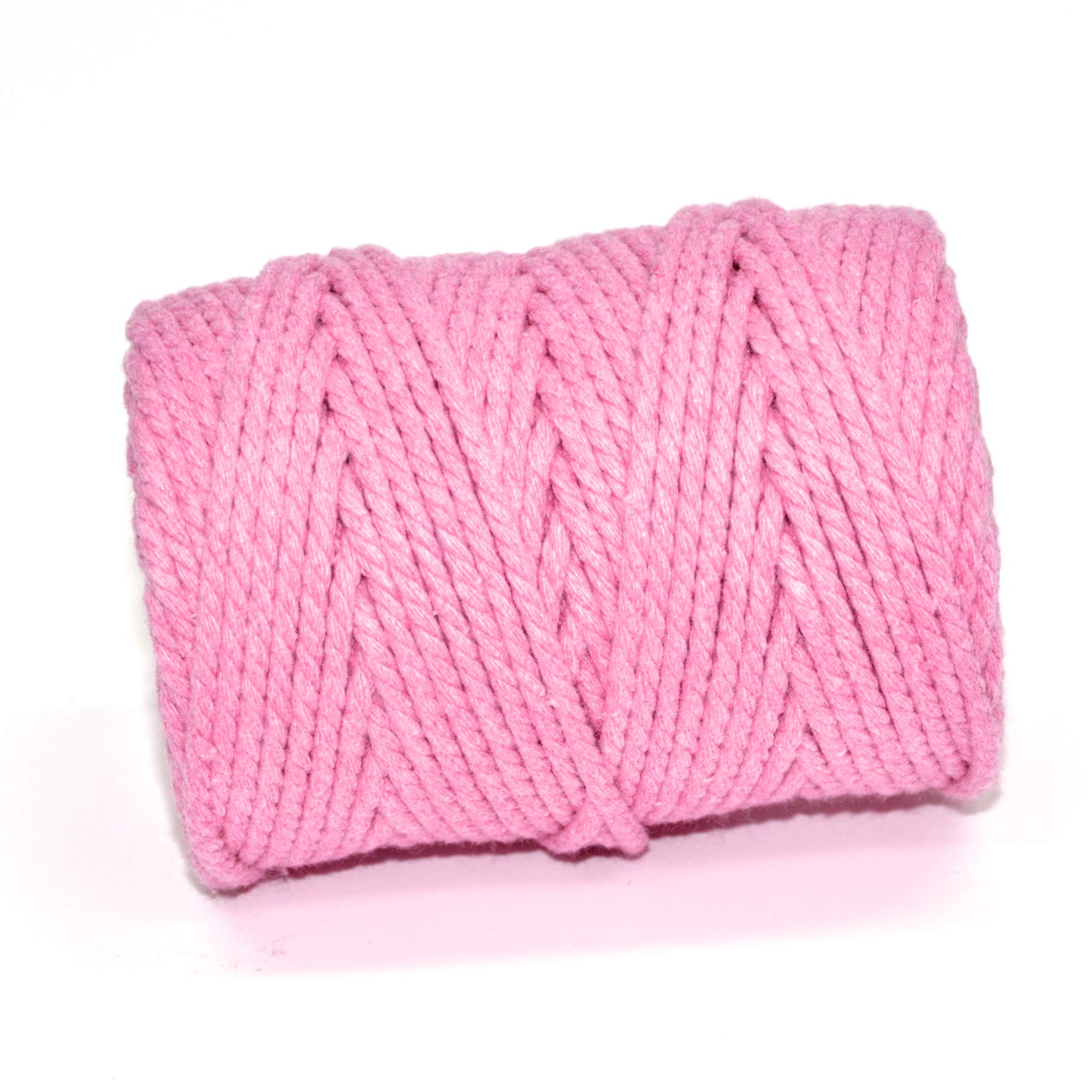 50M Spools - Everlasto 3 Strand Soft Cotton Coloured Macrame Craft Cord (3.5mm approx) (ROSE PINK)