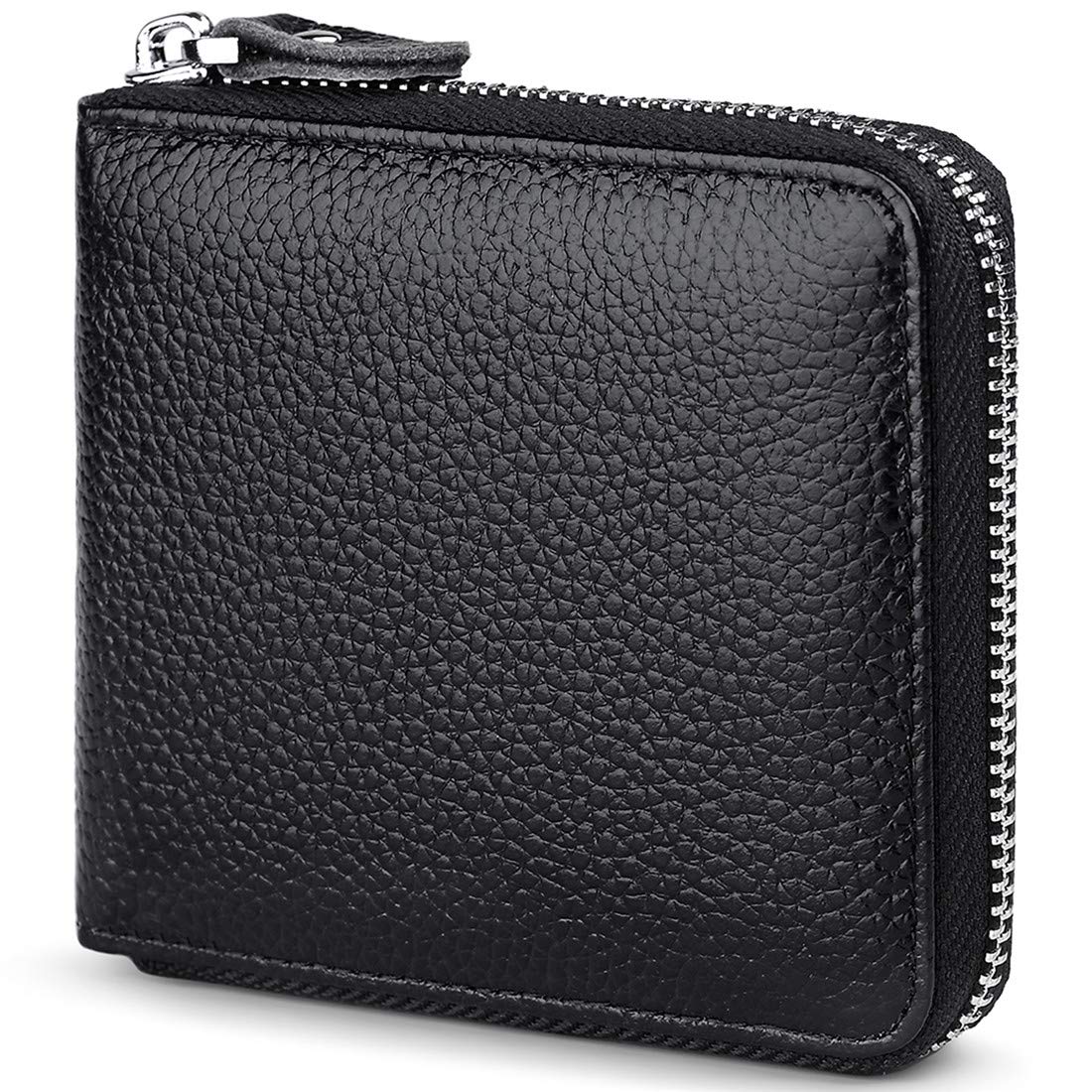 Huztencor Wallets for Men Leather RFID Blocking Wallet Purse Bifold Slim Zipper Wallet Men Zip Around Credit Card Holder Wallet Black