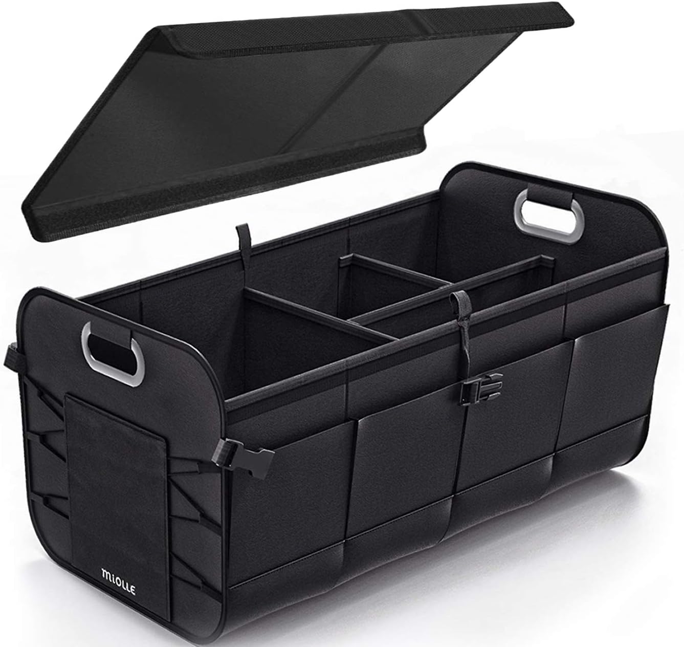 Miolle Large Collapsible Car Trunk Organizer for SUV's and Trucks with Non Skid Bottom and Foldable Lid