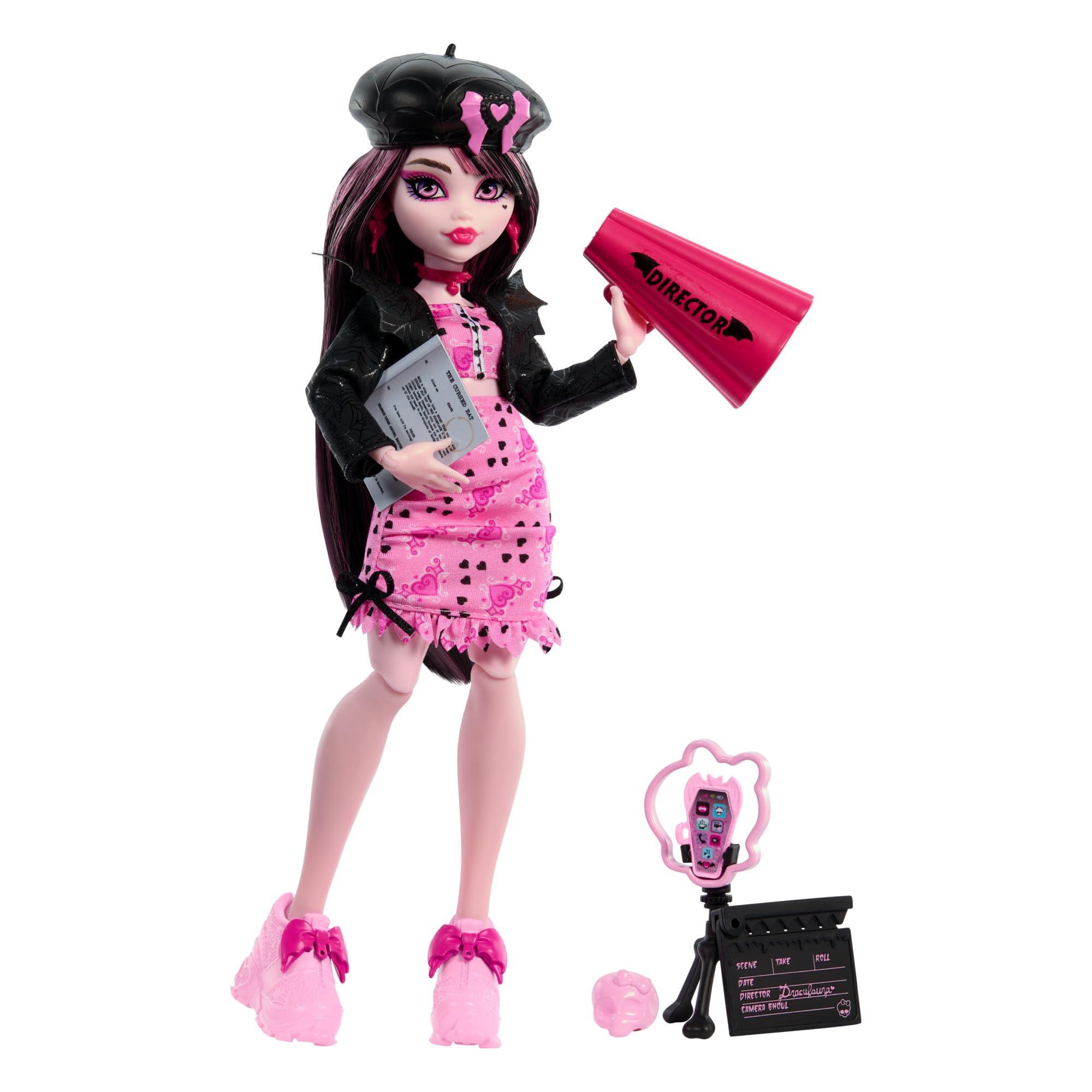 Monster High Fearbook Draculaura Doll and Accessories Set with Movie Club Theme including Varsity Jacket, Yearbook, Script and Film Props — image 1
