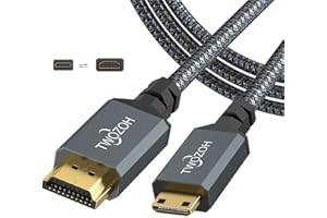 Twozoh Long Mini HDMI to HDMI Cable 15FT, High-Speed HDMI to Mini HDMI Braided Cord Support 3D 4K/60Hz 1080p 720p