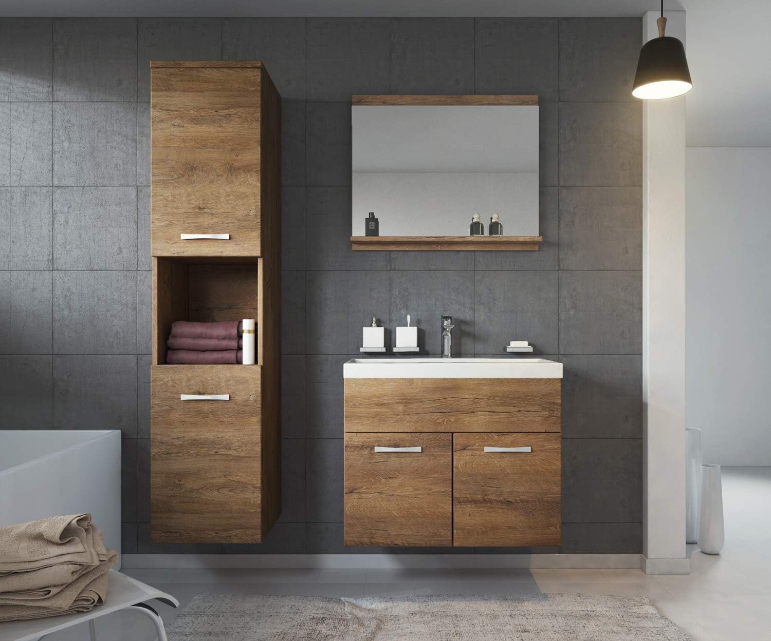 Badplaats Bv Black Bathroom Furniture Set Montreal 60cm Basin Storage Cabinet Vanity Unit Sink Furniture Home Kitchen Furniture