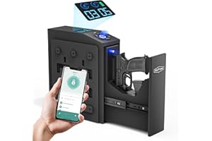 Mutak Biometric Gun Safe for Handgun with LCD Screen for Nightstand, Desk, Bed Side,Truck - Auto Sliding Door Hand Gun Safe f