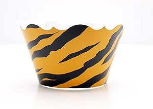 Tiger Birthday Party Supplies Cupcake Wrappers (12 Pack) - Tiger King of the Jungle Party Favors, Zoo Themed Party Animal Birthday Decorations, Black & Orange Tiger-Striped Jungle Safari Party Decor