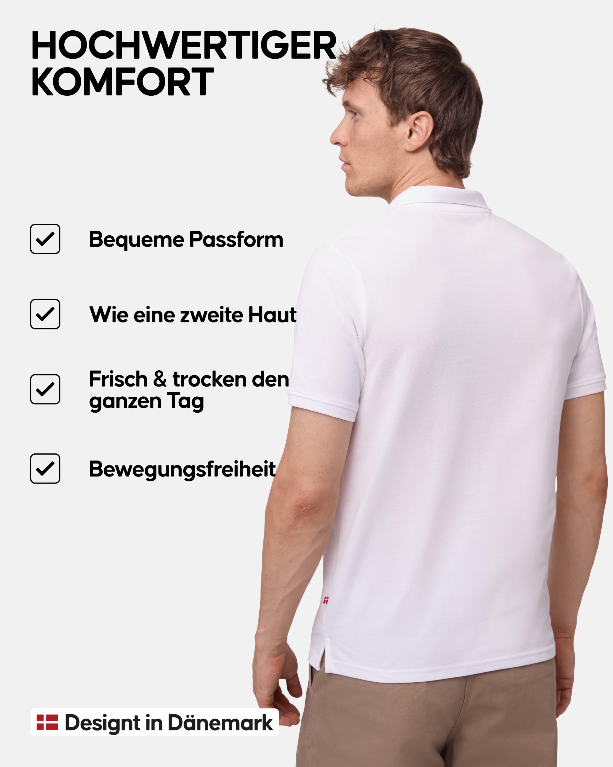 DANISH ENDURANCE Premium Poloshirt Herren Kurzarm (1er | 2er Pack), Piqué Qualität aus Bio-Baumwolle, Weiß, L 4