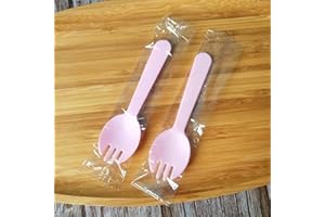 N-KONGJIAN 100PCS Disposable Sporks, Individually Wrappe Eco-Friendly Durable Plastic Spork, 2 in 1 Forks and Spoons Great for School Lunch, Picnics or Restaurant and Party Supply (Pink)