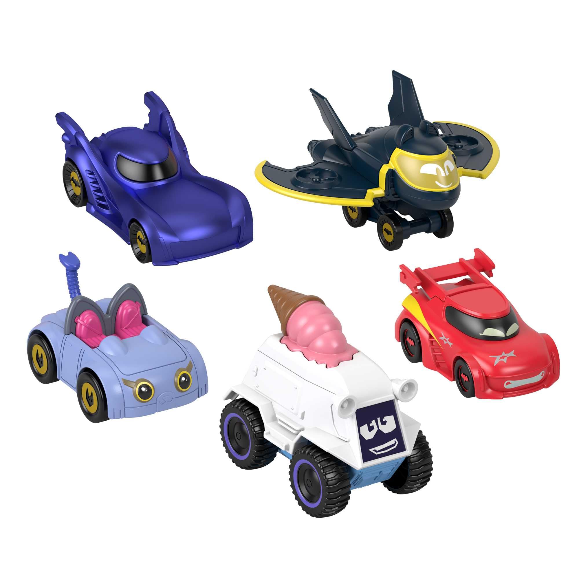 Fisher-Price DC Batwheels 1:55 Scale Toy Cars 5-pack, Bam Batmobile Redbird Kitty Snowy & Batwing, Batcast Metal Diecast Vehicles, Ages 3+, HML20