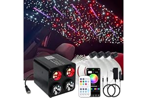 AKEPO 36W 4 Color Twinkle & RGB Colorful Shooting Star 2-in-1 Fiber Optic Lights, 1800pcs+240pcs Optical fibers in 0.03in 13.1ft Music Sync Starlight Headliner Kit with APP and Remote Control