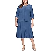 Alex Evenings Women's 2 Piece Tea Length Jacket Dress with Sequin Beaded Trim