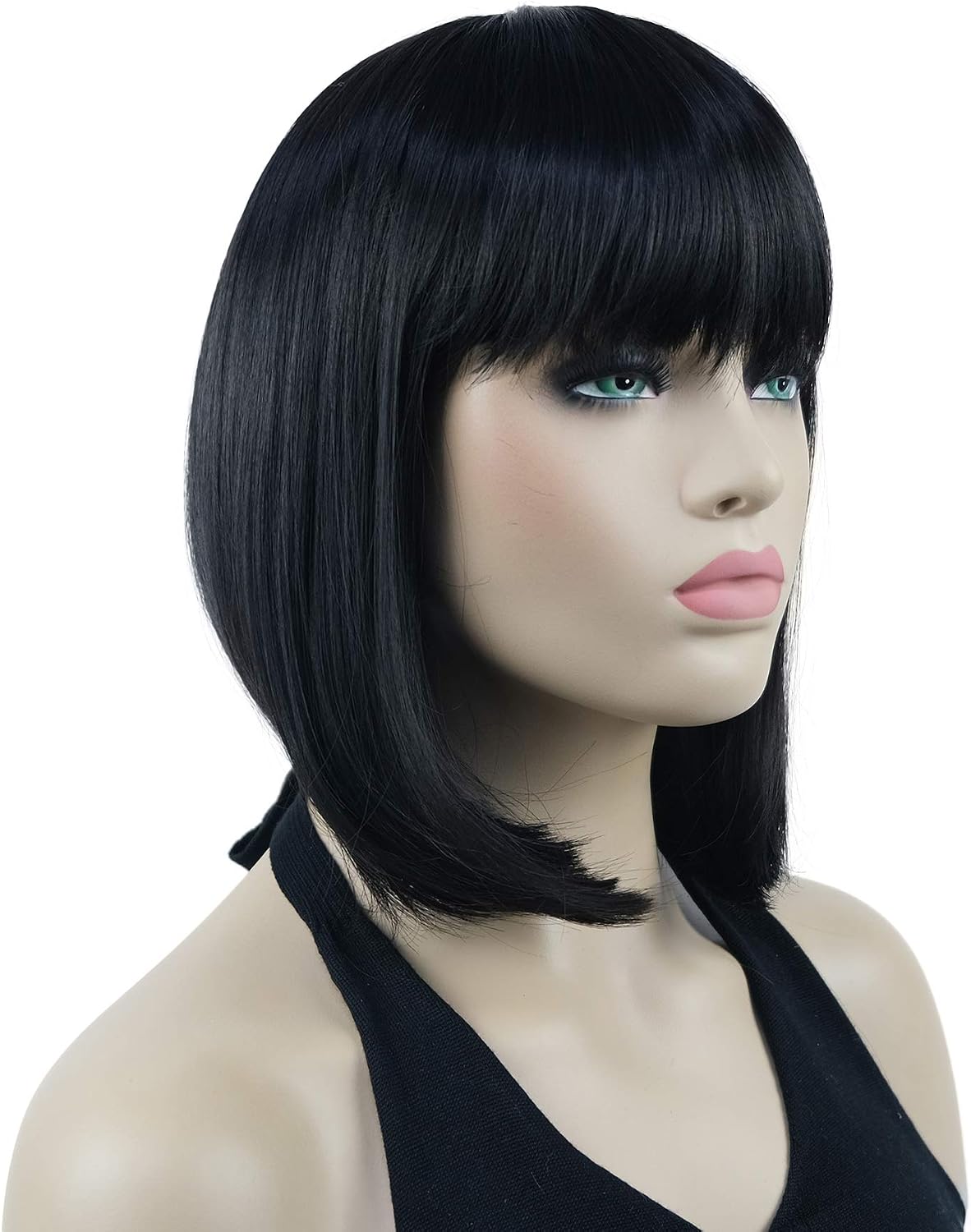 Lydell 10" Short Straight Bob Hair Wigs with Bangs Synthetic Hair Cute Wigs (Natural black) - Image 3