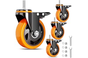 WOZESEIK Stem Caster Wheels 5 Inch Heavy Duty Threaded Stem Mount Casters Set of 4 with American Size UNC 1/2"-13 x 1 Swivel Industrial Castors with Safety Dual Locking Wheel for Furniture and Cart