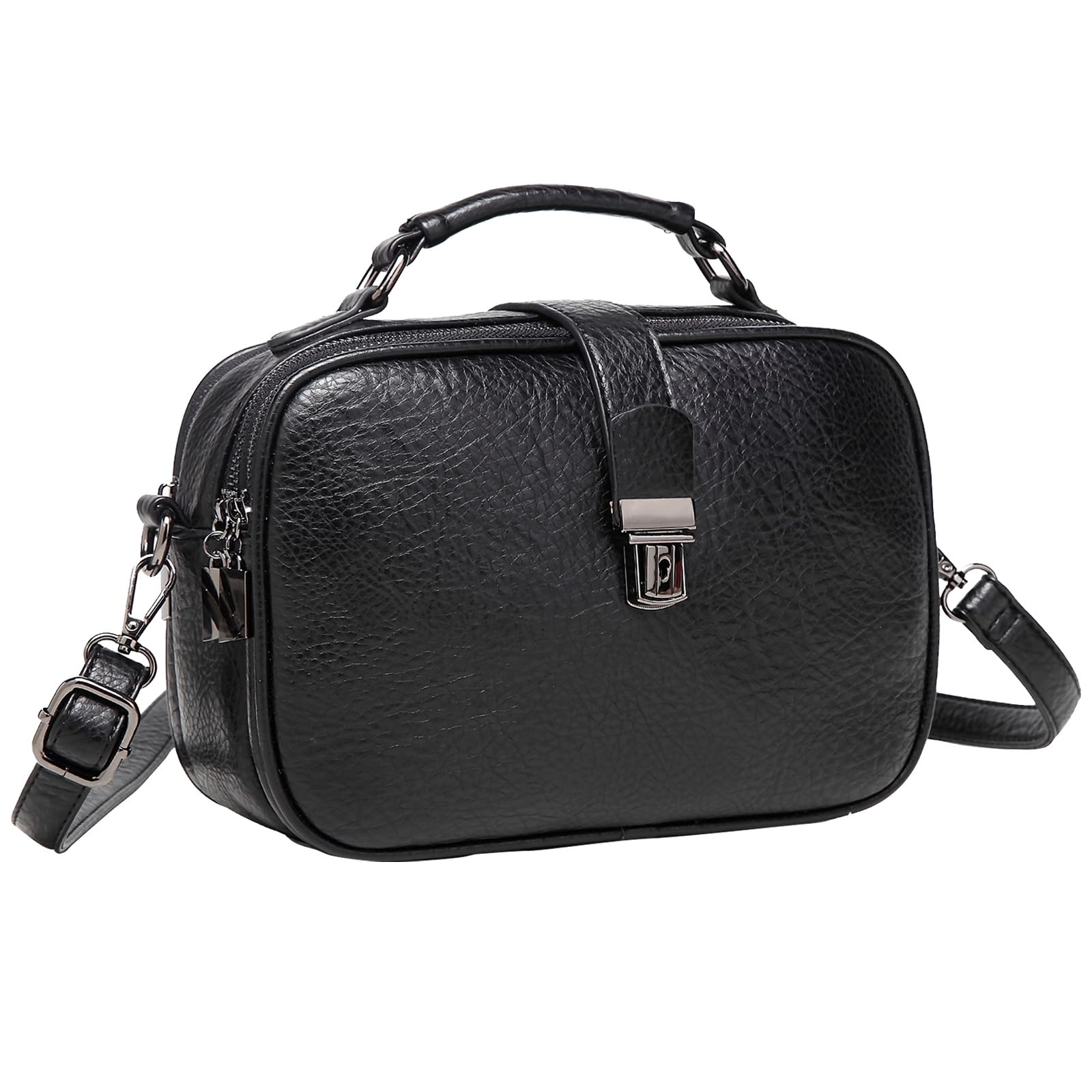 Kasgo Crossbody Bag for Women, Vegan Handbag for Ladies Faux Leather Casual Crossbody Satchel Top Handle Bags Shoulder Bag with Detachable Adjustable Strap Black