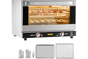 VEVOR Commercial Convection Oven, 47L/43Qt, Half-Size Conventional Oven Countertop, 1600W 4-Tier Toaster with Front Glass Doo