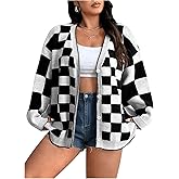WDIRARA Women's Plus Size Checkered Plaid Button Down Cardigan Sweaters Long Sleeve Knit Outerwear