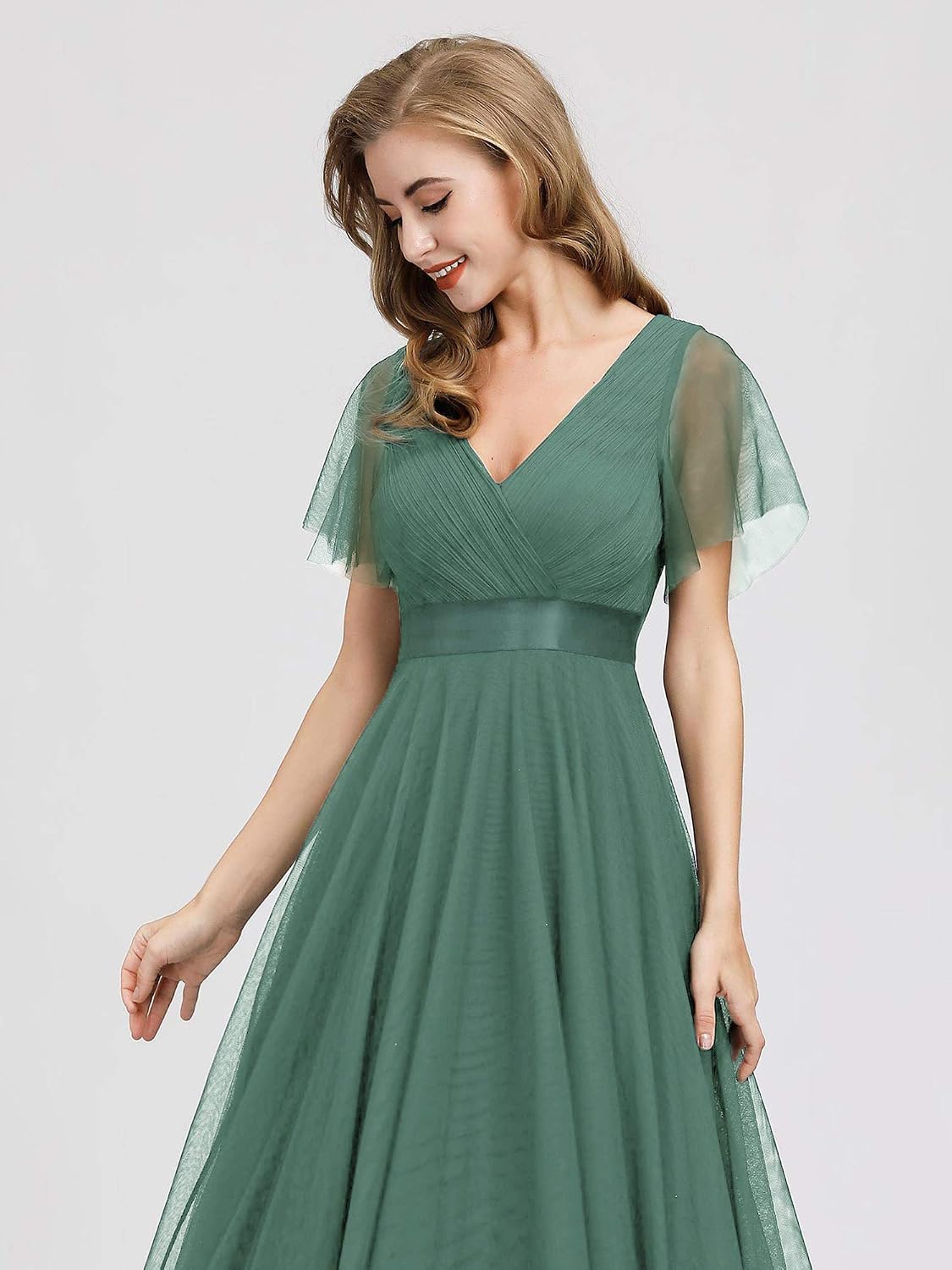 Ever-Pretty Vestito da Festa Donna Linea ad a Tulle Abito da Sera Scollo V  Lungo Cerimonia 07962 Donna Vestiti nsb-group.com
