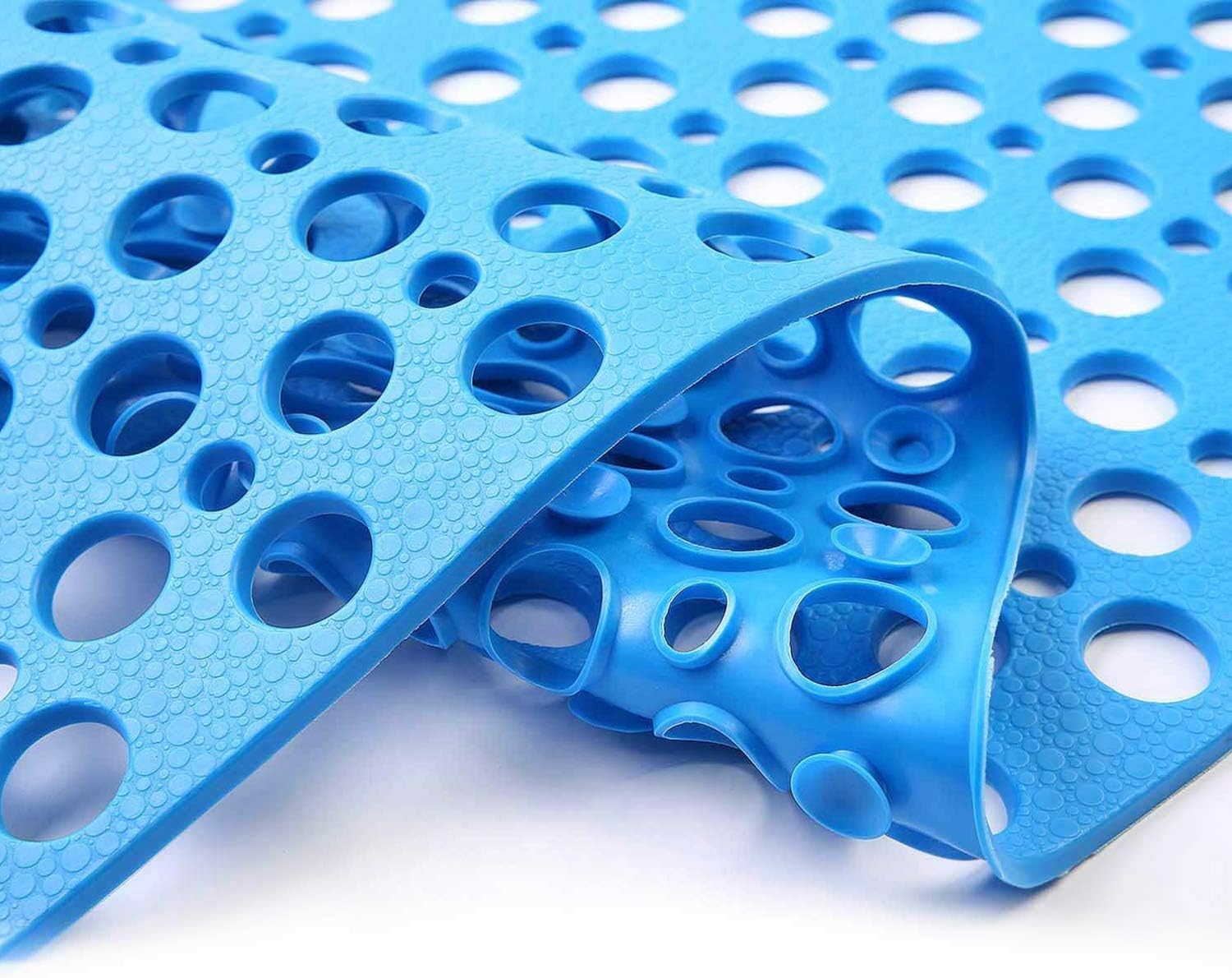 Quickeep Bath Mats for Shower Mats Non-Slip Suction Cups Bathtub Mats with Drain Holes 30 x 17 Inch Rectangle Anti Bacterial Mildew Resistant Machine Washable (Blue).