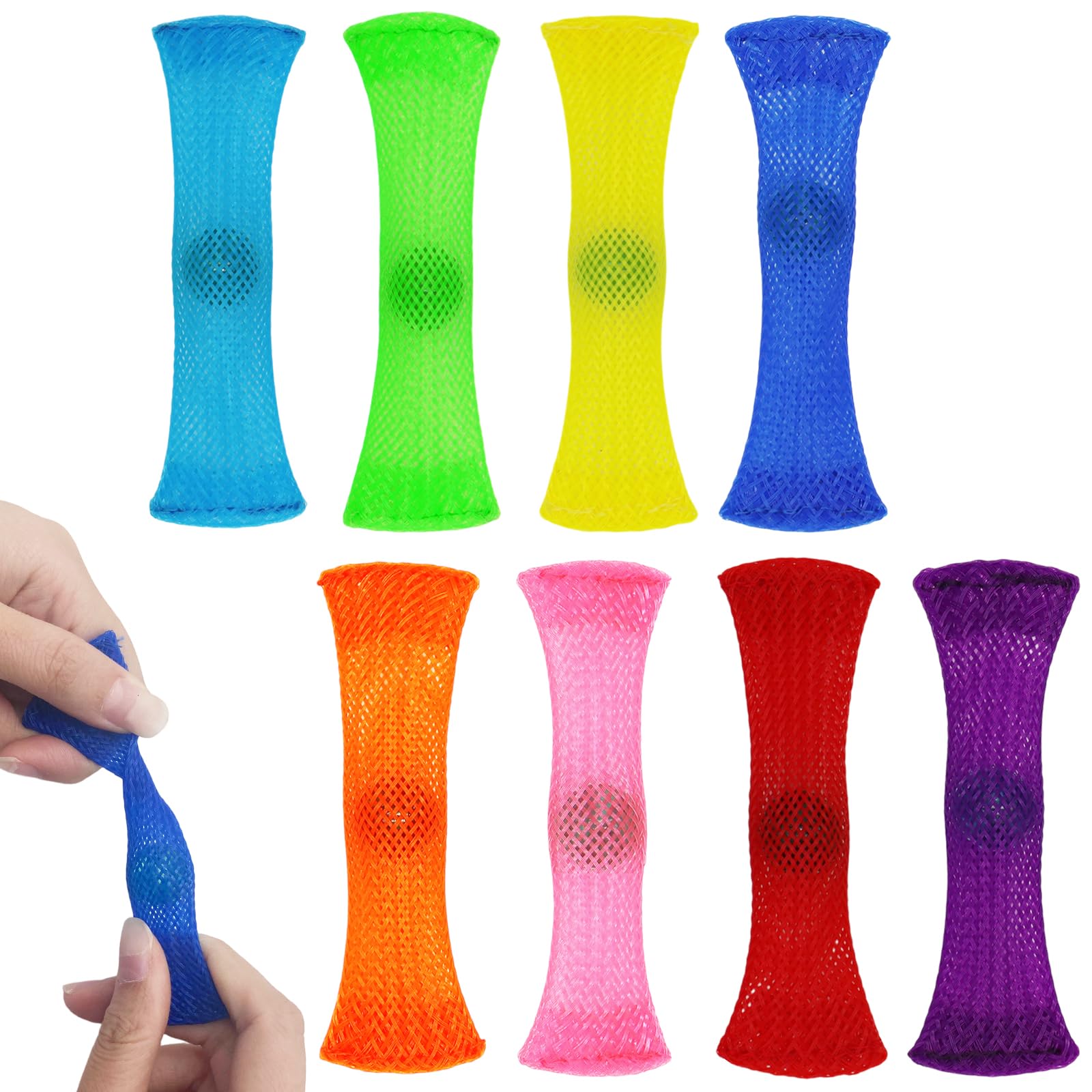 8 Pcs Marble Mesh Fidget Toys, Fidget Toys Braided Mesh Tube with Marbles, Meshes Tube with Marble Fidgets Toy, Colourful Quiet Silent Small Fidgets Toy, for Adults Kid