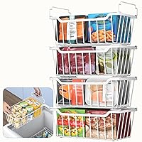 Goovilla Freezer Organizer Bins with Foldable Handle, 4 Pack Stackable Freezer Baskets for 3.5-7 Cu.FT Deep Chest Freezer Organization, White Metal Freezer Storage Bins with Better Space Utilization