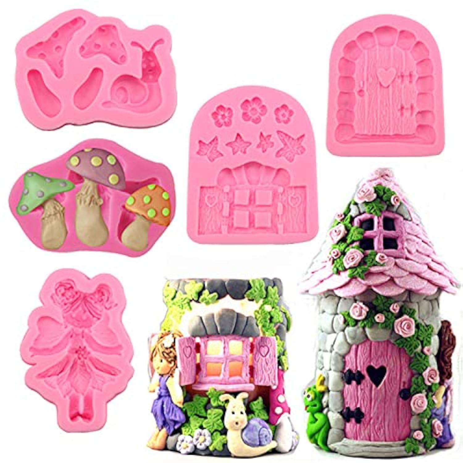 Xidmold 5 Pcs Angel Girl Fairy Silicone Fondant Mould - Mushroom Snails Cake Decorating Pastry Tool Chocolate Candy Baking Mould DIY Sugarcraft Mold