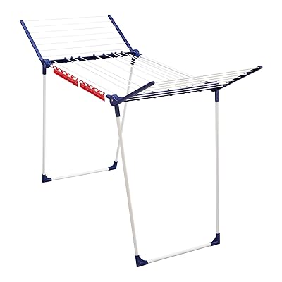Leifheit Varioline Large Winged Clothes Drying Rack with Adjustable Lines, Blue and White