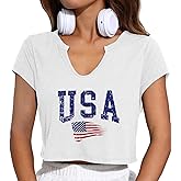 4th of July Crop Tops for Women Funny American Flag Shirts Tank Tops Outfits