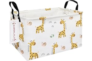 QUEENLALA Rectangular Laundry Hamper/Foldable Nursery Laundry Basket for Organizing/Storage Bin Baskets/Children Toy Office Bedroom/Toy Bin Closet Shelf Baskets (Rec-Giraffe)