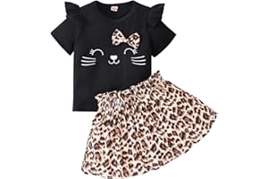 Akyzic Little Girl Skirt Outfit Two Piece Spring Summer Outfit Butterfly Dress Cat Print Skirt Toddler Girl Outfit Set